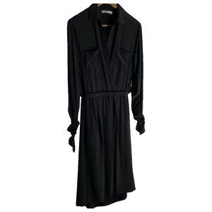 VINCE Slit-Back 100% Silk Shirt-Dress Midi